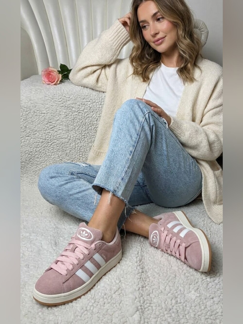 Pink Adidas Campus 00s sneakers featuring a soft suede upper and chunky white .6